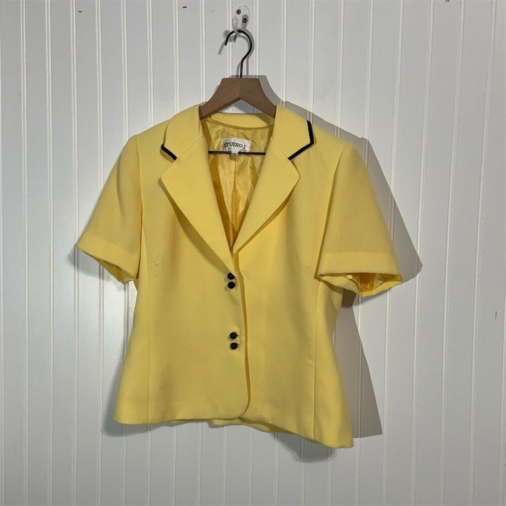 Studio I Yellow Short Sleeve Blazer Jacket 10 Boxy‎ Cropped Y2K Clueless Preppy